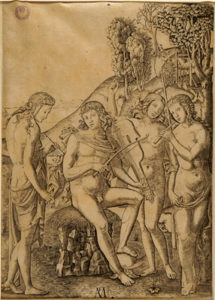 Suonatore con lira da braccio circondato da tre donne nude (Allegoria della Musica)